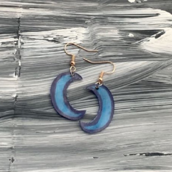 Blue Crescent moon earrings - Picture 3 of 3